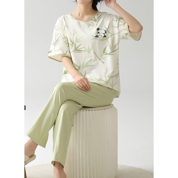 100% Cotton Women’s Pajama Set 2Pcs Short Sleeve Pullover Top Sleepwear Soft - Picture 7 of 10